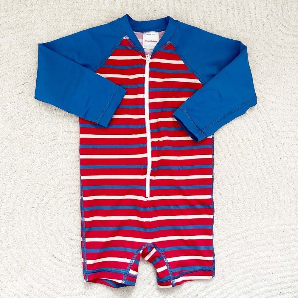 Hanna Andersson Toddler Striped One Piece Long Sleeve Rash Guard Swimsuit 85/2T